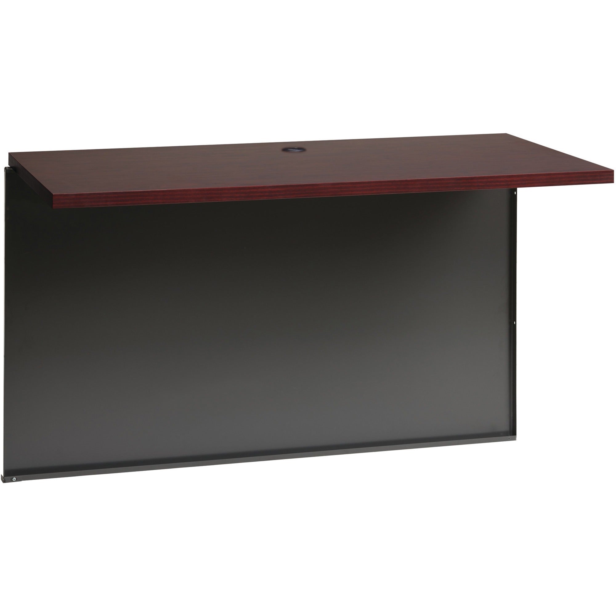 Lorell Fortress Modular Series Bridge - 48" Width x 24" Depth, x 1.1" Thickness Top - Material: Steel - Finish: Mahogany Laminate, Charcoal - Scratch Resistant, Stain Resistant, Ball-bearing Suspension, Grommet, Handle, Cord Management - 1 Each