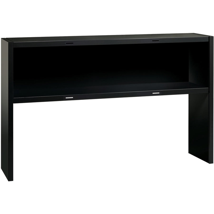Lorell Fortress Modular Series Stack-on Hutch - x 60" Width - Material: Steel - Finish: Black - Grommet, Cord Management - 1 Each