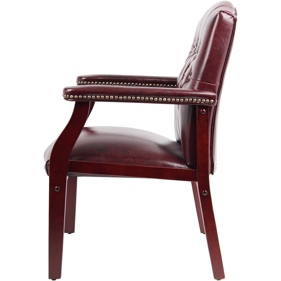 Boss Traditional Oxblood Vinyl Guest Chair with Mahogany Finish