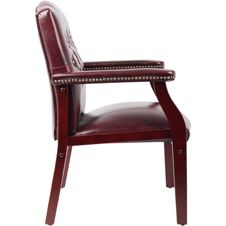 Boss Traditional Oxblood Vinyl Guest Chair with Mahogany Finish