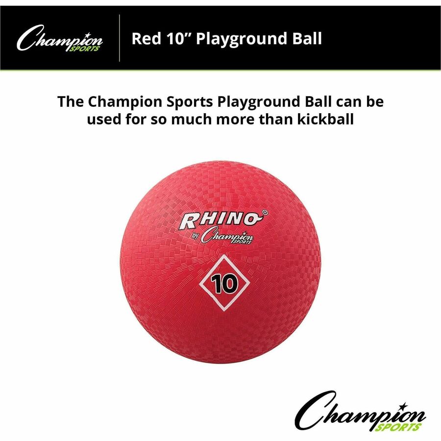 Champion Sports Playground Ball, 10" Diameter, Nylon, Red, 1 Each