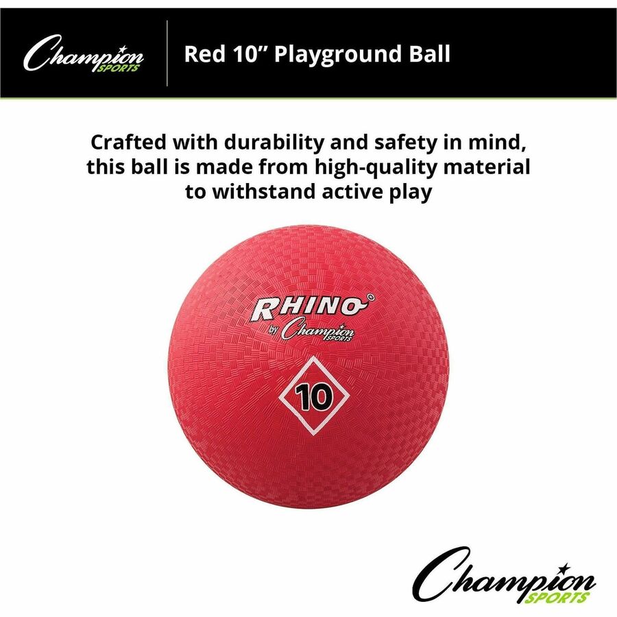 Champion Sports Playground Ball, 10" Diameter, Nylon, Red, 1 Each