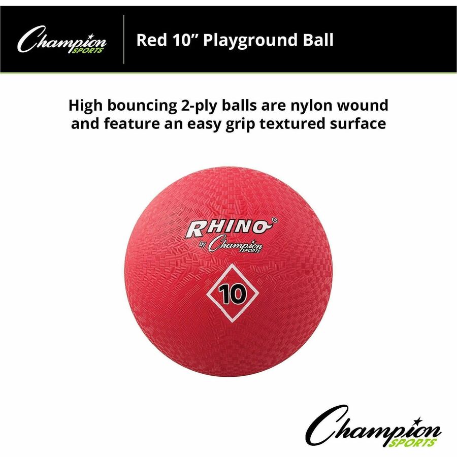 Champion Sports Playground Ball, 10" Diameter, Nylon, Red, 1 Each