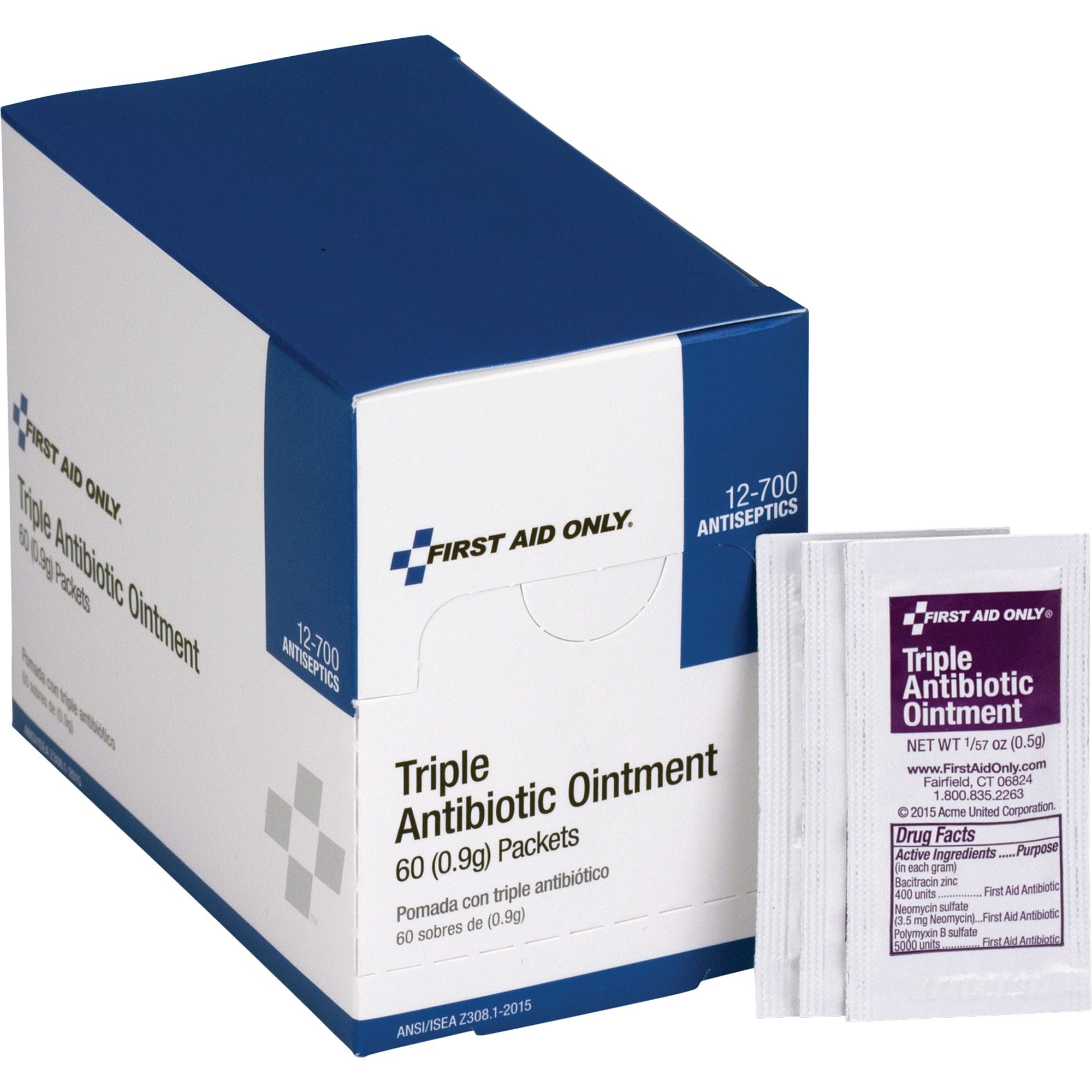 First Aid Only Triple Antibiotic Ointment Packets, 60 Packets per Box