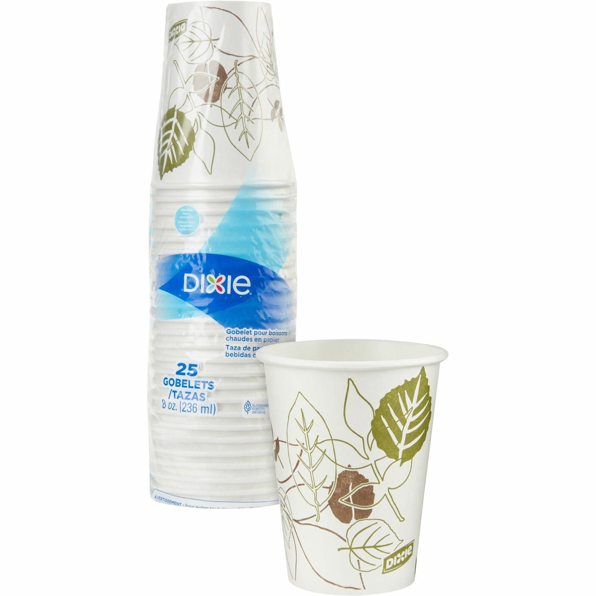 Dixie Pathways 8 oz Paper Hot Cups, White, Paper, 25 Pack