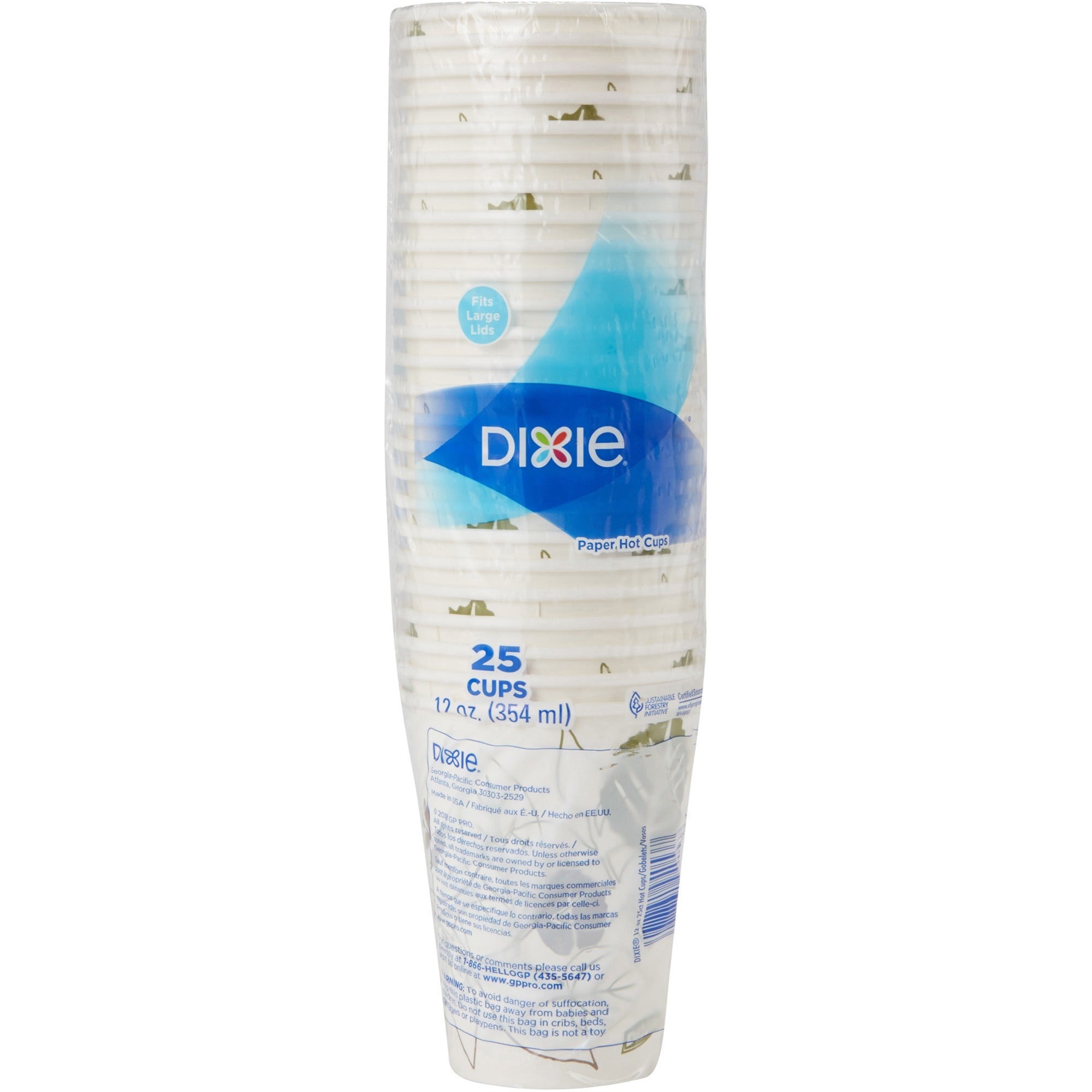 Dixie Pathways 12 oz Paper Hot Cups, White, Paper, 25 Pack