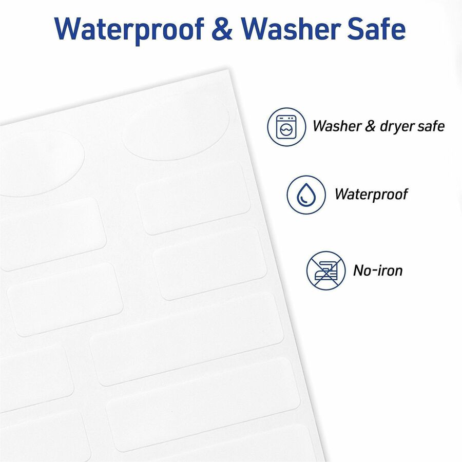 Waterproof - Permanent Adhesive - Assorted - Matte - White - Film - Permanent Adhesive, Durable, Washing Resistant, Dryer Safe, Stick & Stay, Long Lasting - 15 / Sheet - 3 Total Sheets - 45 Total Label(s) - 45/Pack - 1 Carton