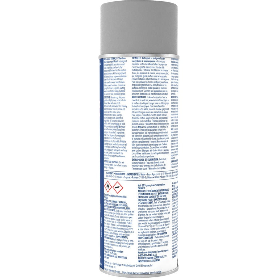 Twinkle Stainless Steel Cleaner/Polish, Aerosol, 17 oz, Residue-Free, Film-Free, CFC-Free, White, 1 Each