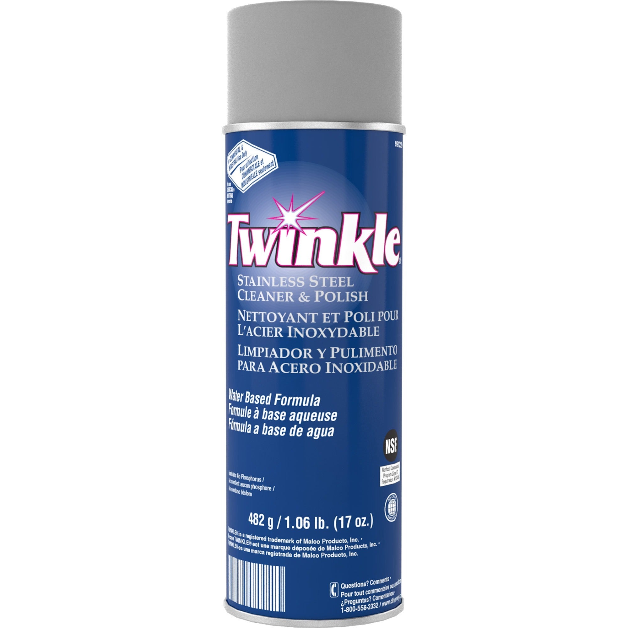 Twinkle Stainless Steel Cleaner/Polish, Aerosol, 17 oz, Residue-Free, Film-Free, CFC-Free, White, 1 Each