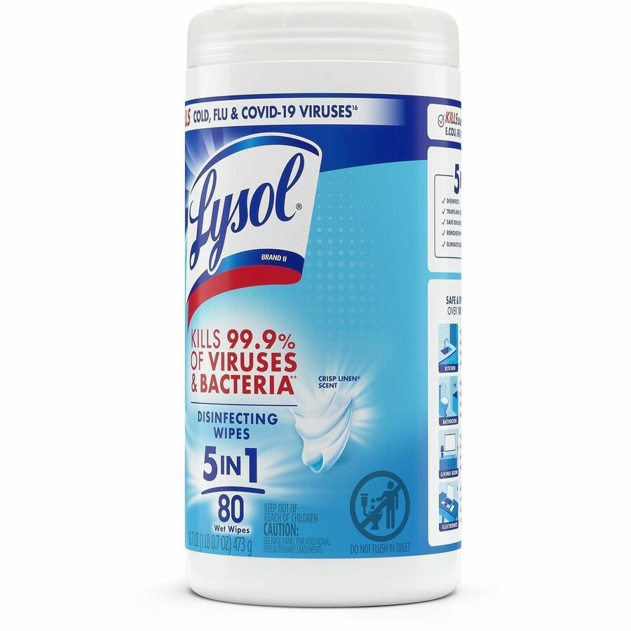 Lysol Disinfecting Wipes, Crisp Linen Scent, 7" x 7.25", White, 80 Wipes per Tub, 1 Tub