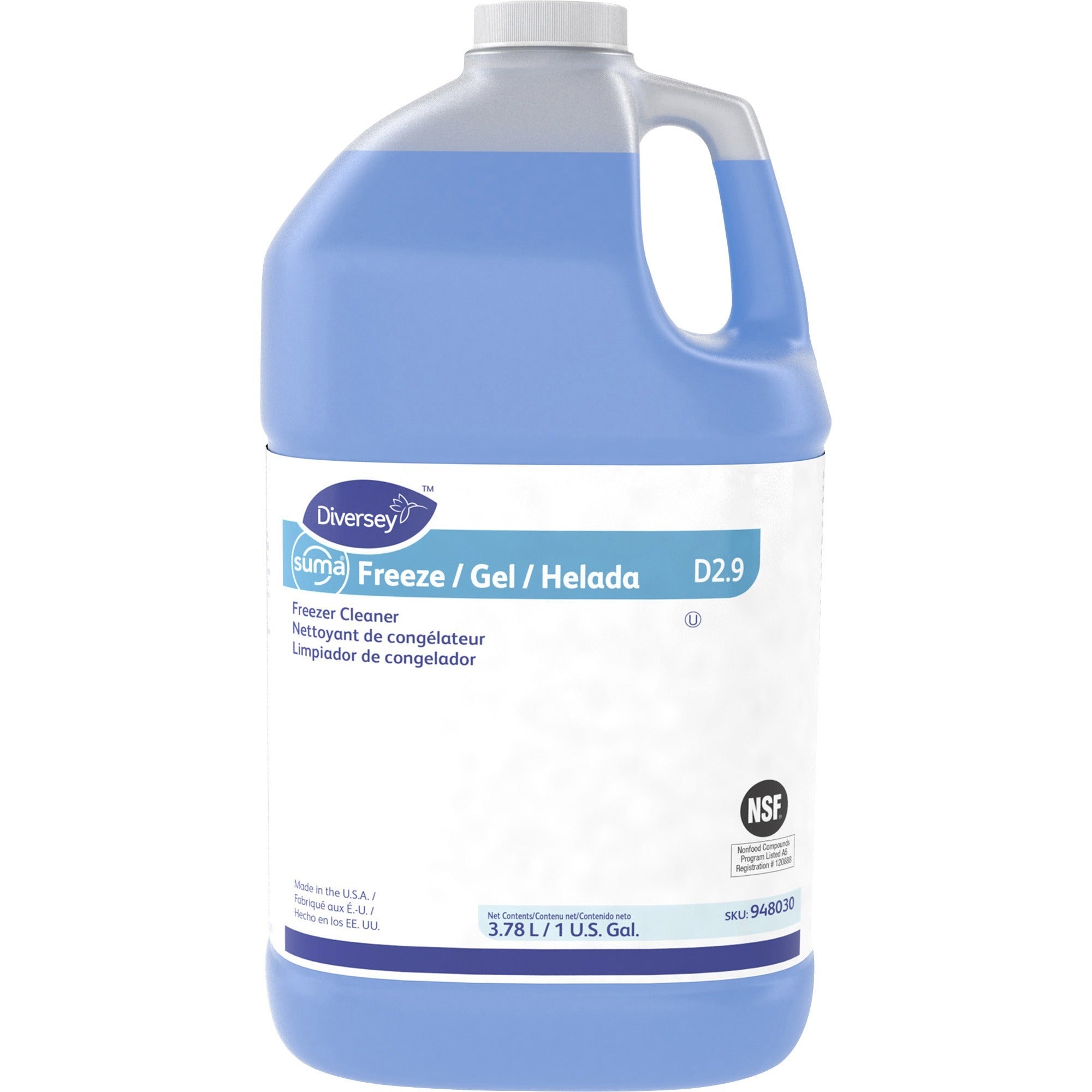 Diversey Suma Freeze D2.9 Freezer Cleaner, Ready-To-Use, 128 fl oz (4 quart), Phosphate-free, Residue-free, Fragrance-free, Blue, 1 Each