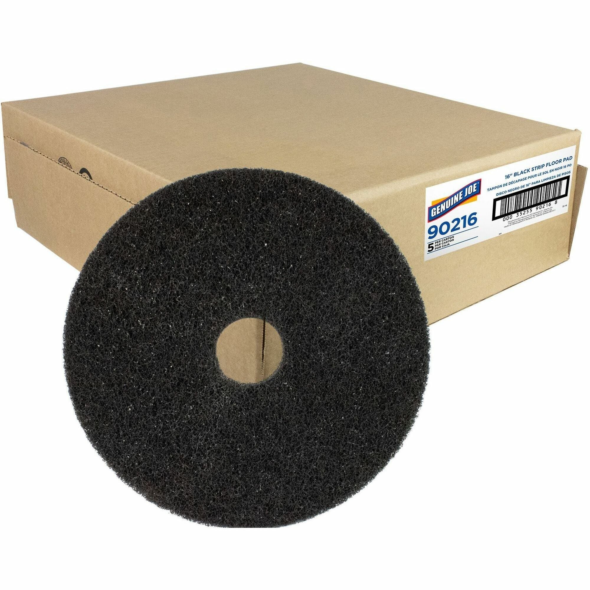 Genuine Joe Black Floor Stripping Pad, 16" Diameter x 1" Thickness, Black, Resin/Fiber, 5 Pads per Carton