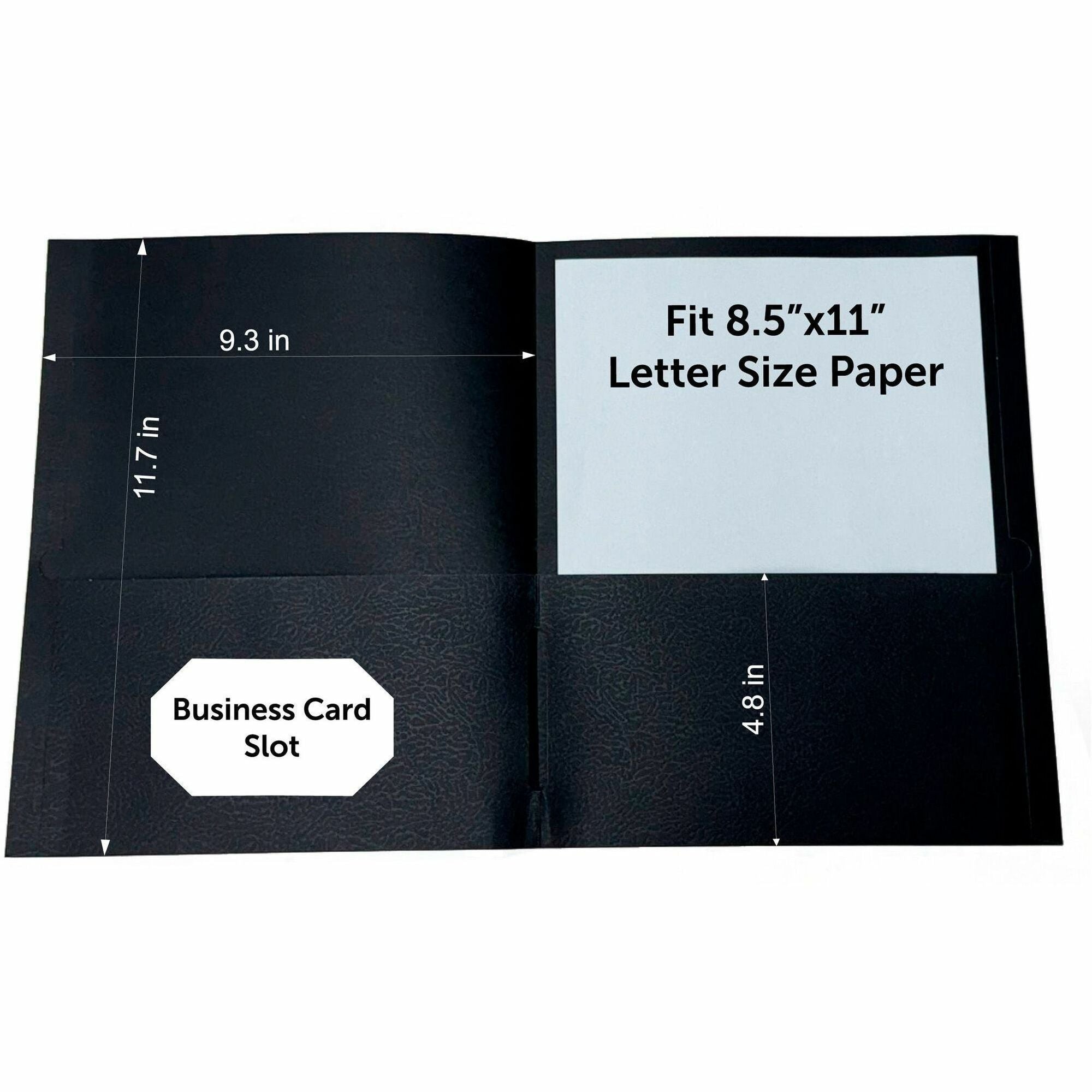 Sparco Letter Pocket Folder, 8 1/2" x 11", 2 Internal Pockets, Black, 1 Box