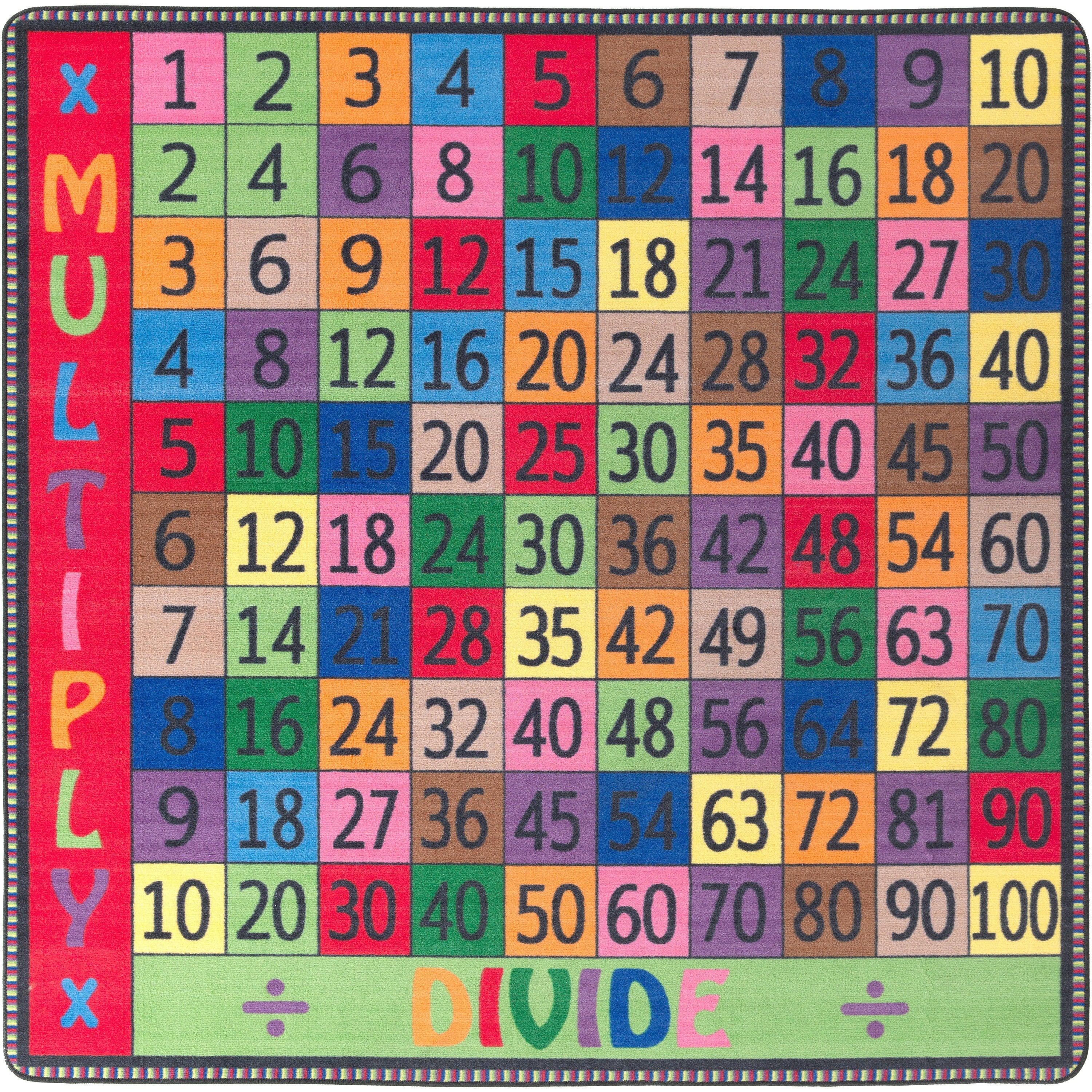 Flagship Carpets Math Collection Multiply/Divide Rug - 72" Length x 72" Width - Square - Multicolor - Nylon