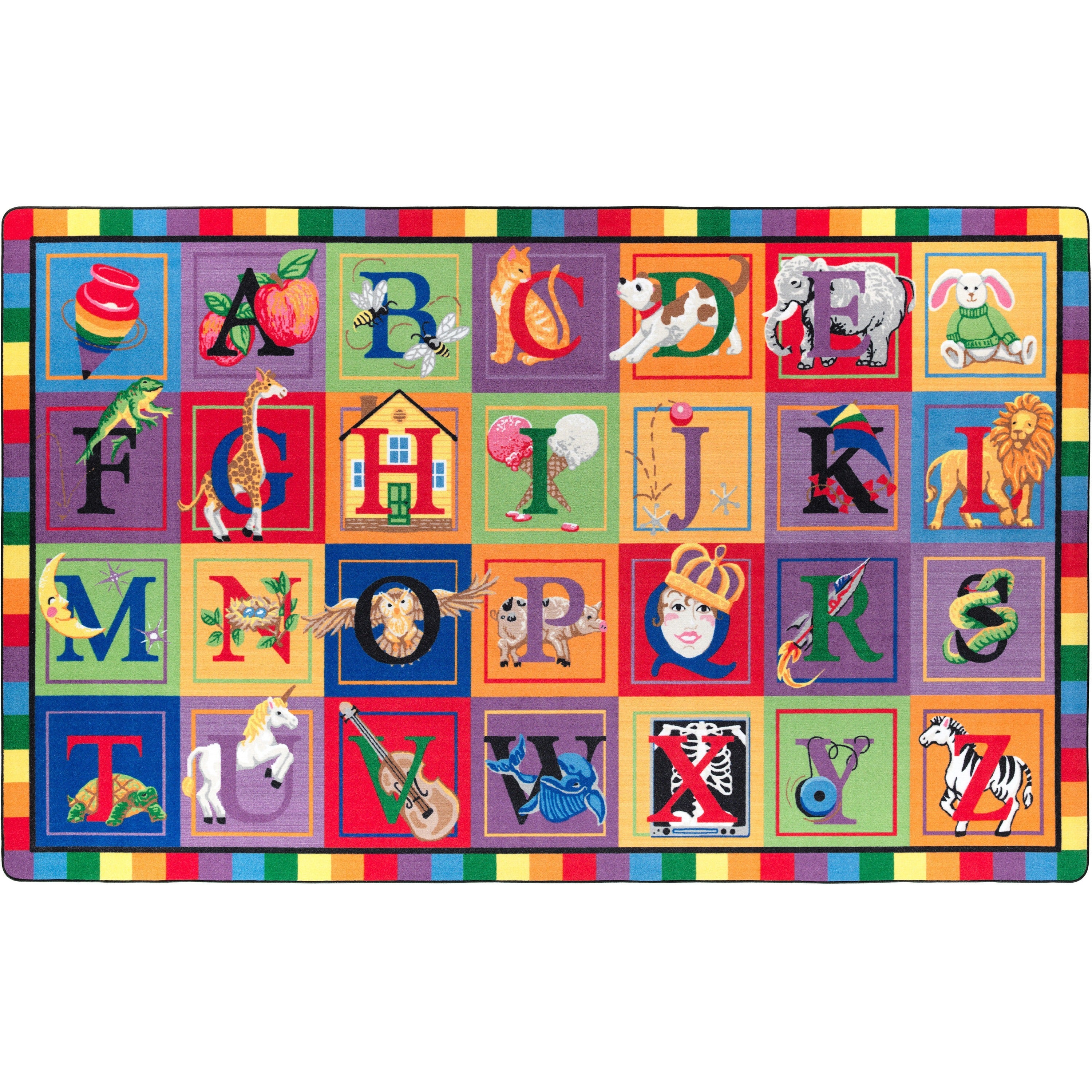 Flagship Carpets ABC Blocks Alphabet Rug - 99.96" Length x 69.96" Width - Rectangle - Multicolor - Nylon