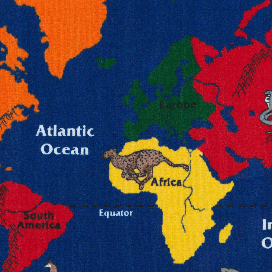 Flagship Carpets Maps That Teach Global Rug - 108" Length x 72" Width - Multicolor - Nylon