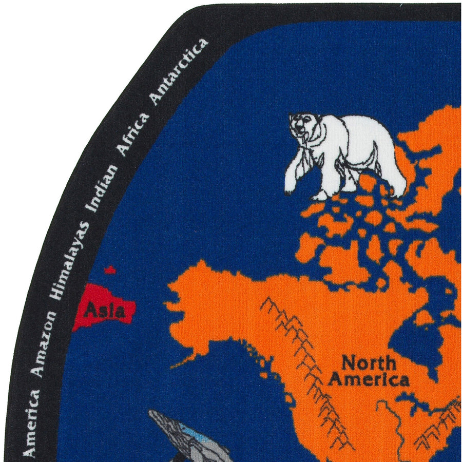 Flagship Carpets Maps That Teach Global Rug - 108" Length x 72" Width - Multicolor - Nylon