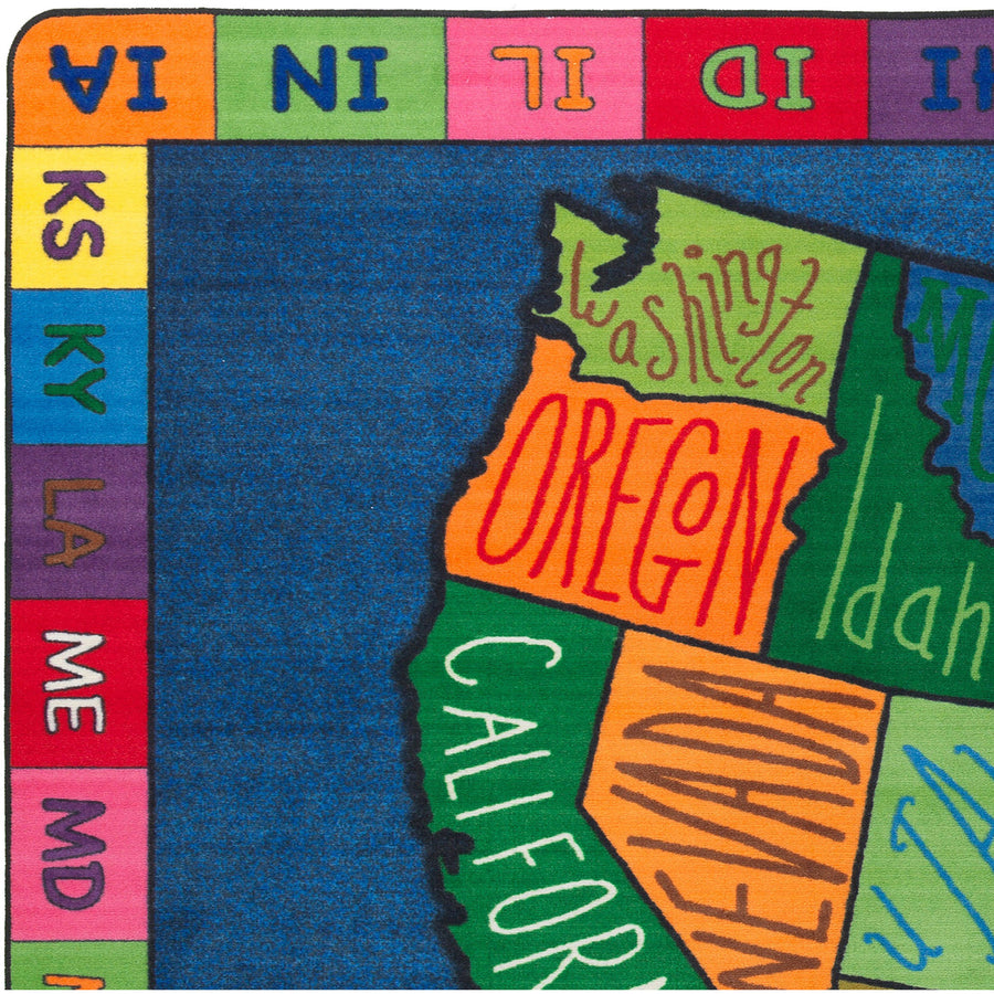 Flagship Carpets My America Doodle Map Rug - 12 ft Length x 90" Width - Multicolor - Nylon