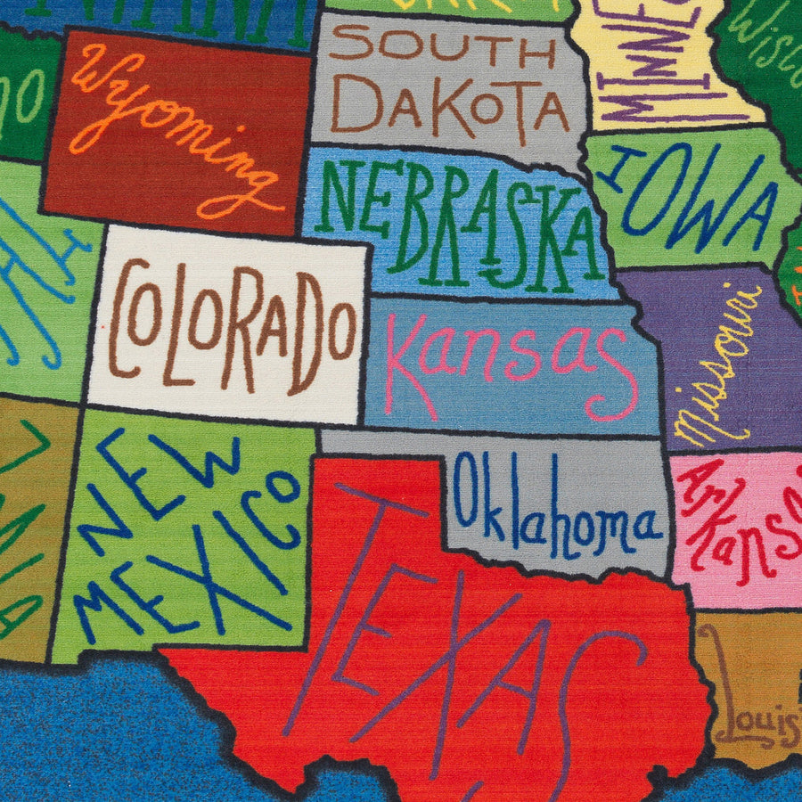 Flagship Carpets My America Doodle Map Rug - 13.16 ft Length x 10.75 ft Width - Multicolor - Nylon