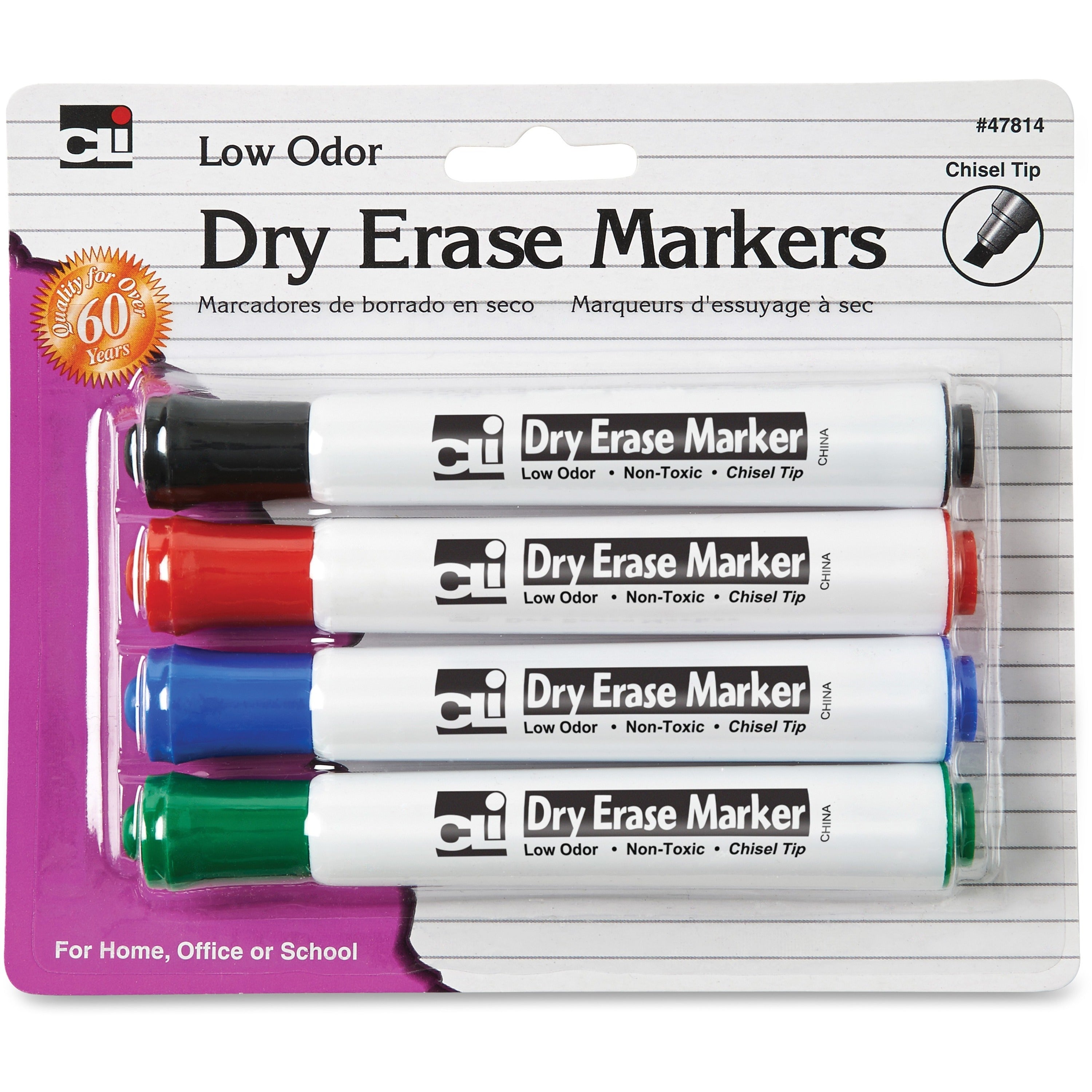 Chisel Marker Point - Black, Blue, Red, Green Ink - 4 / Pack