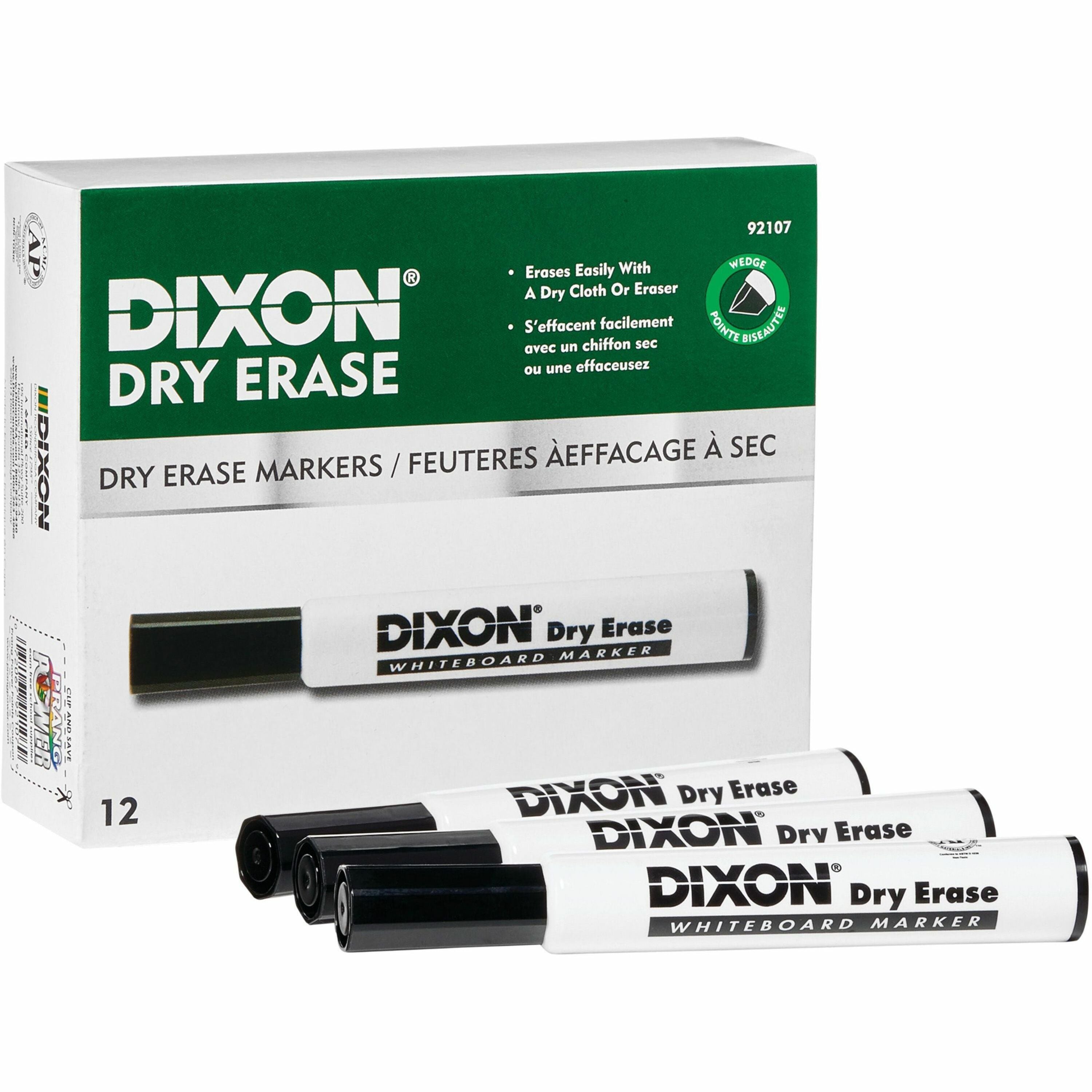 Dry Erase Markers Wedge Tip, Black, Pack of 12