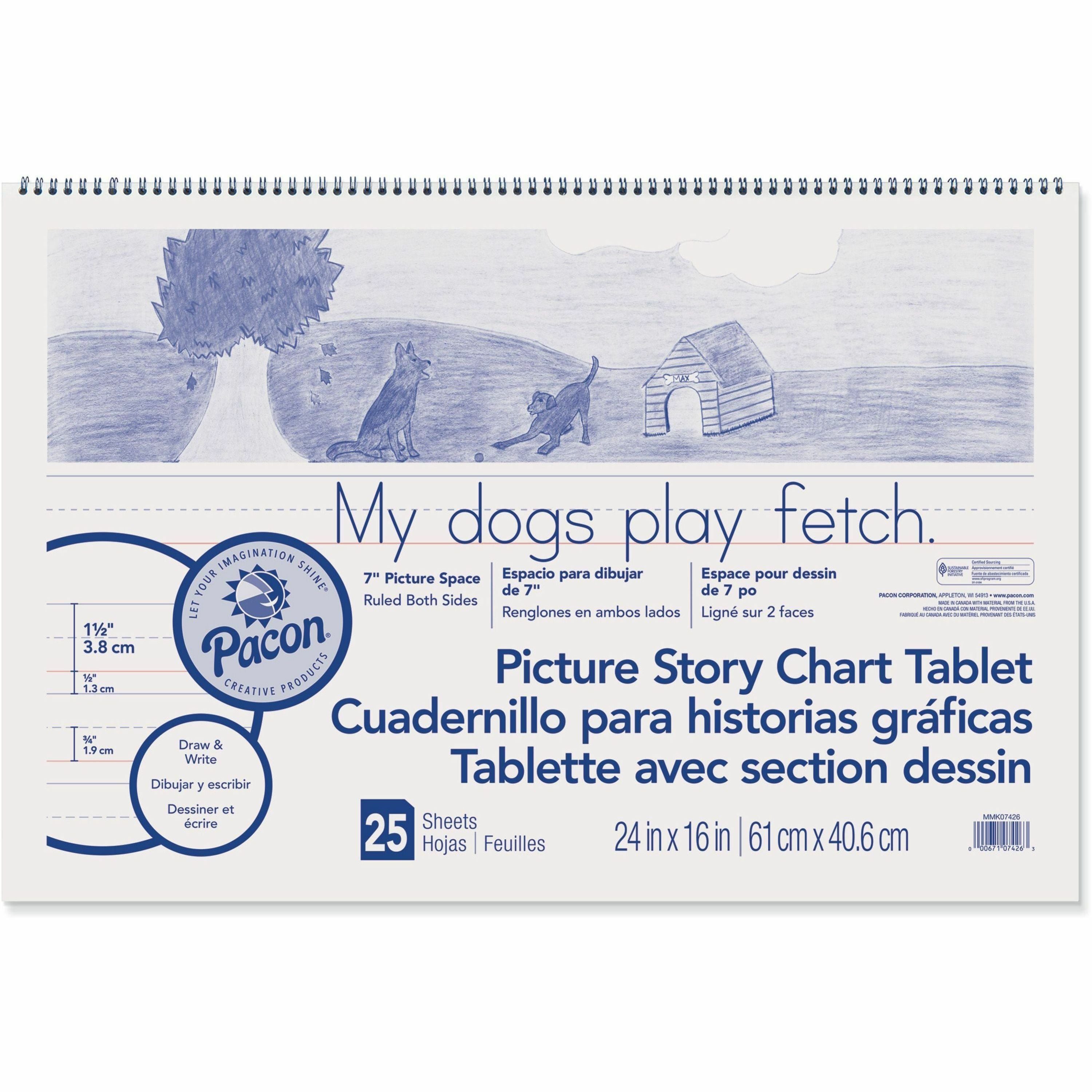 Picture Story Chart Tablet, White, Ruled Long, 1-1/2" Ruled, 24" x 16", 25 Sheets