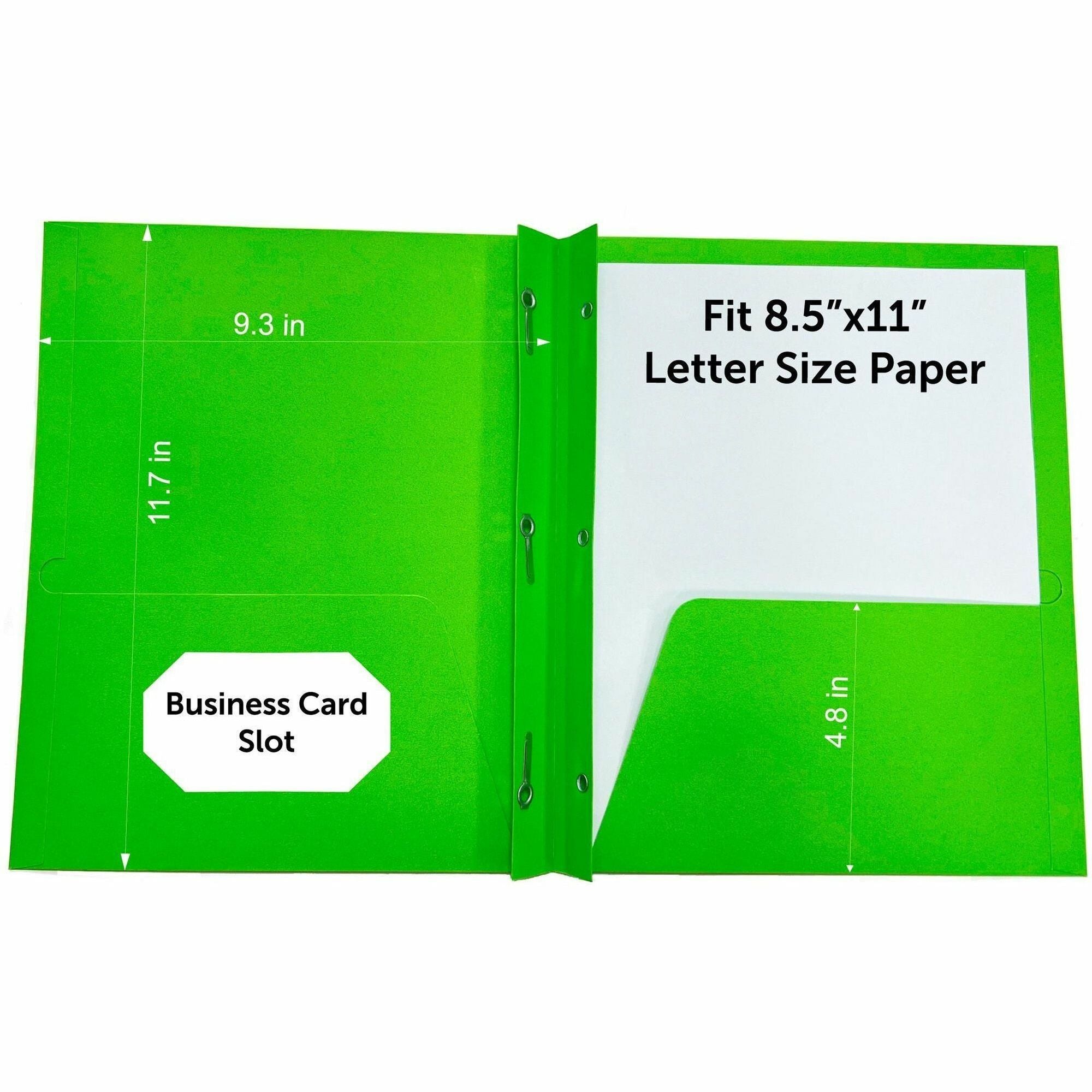 Sparco Letter Pocket Folder - 8 1/2" x 11" - 3 x Double Prong Fastener(s) - 2 Internal Pocket(s) - Apple Green - 1 Box