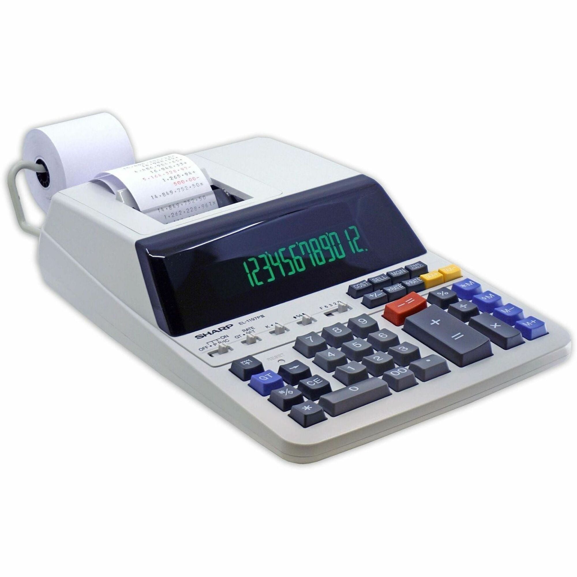 Dual Color Print - 4.5 lps - Independent Memory, Sign Change, Backspace Key, Double Zero, Fixed Decimal - 12 Digits - Fluorescent - AC Supply Powered - 3.3" Height x 8.8" Width x 12.8" Depth - Off White - 1 Each