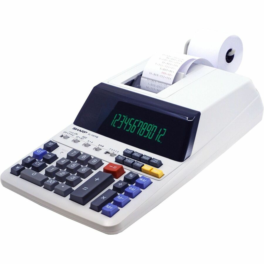 Dual Color Print - 4.5 lps - Independent Memory, Sign Change, Backspace Key, Double Zero, Fixed Decimal - 12 Digits - Fluorescent - AC Supply Powered - 3.3" Height x 8.8" Width x 12.8" Depth - Off White - 1 Each
