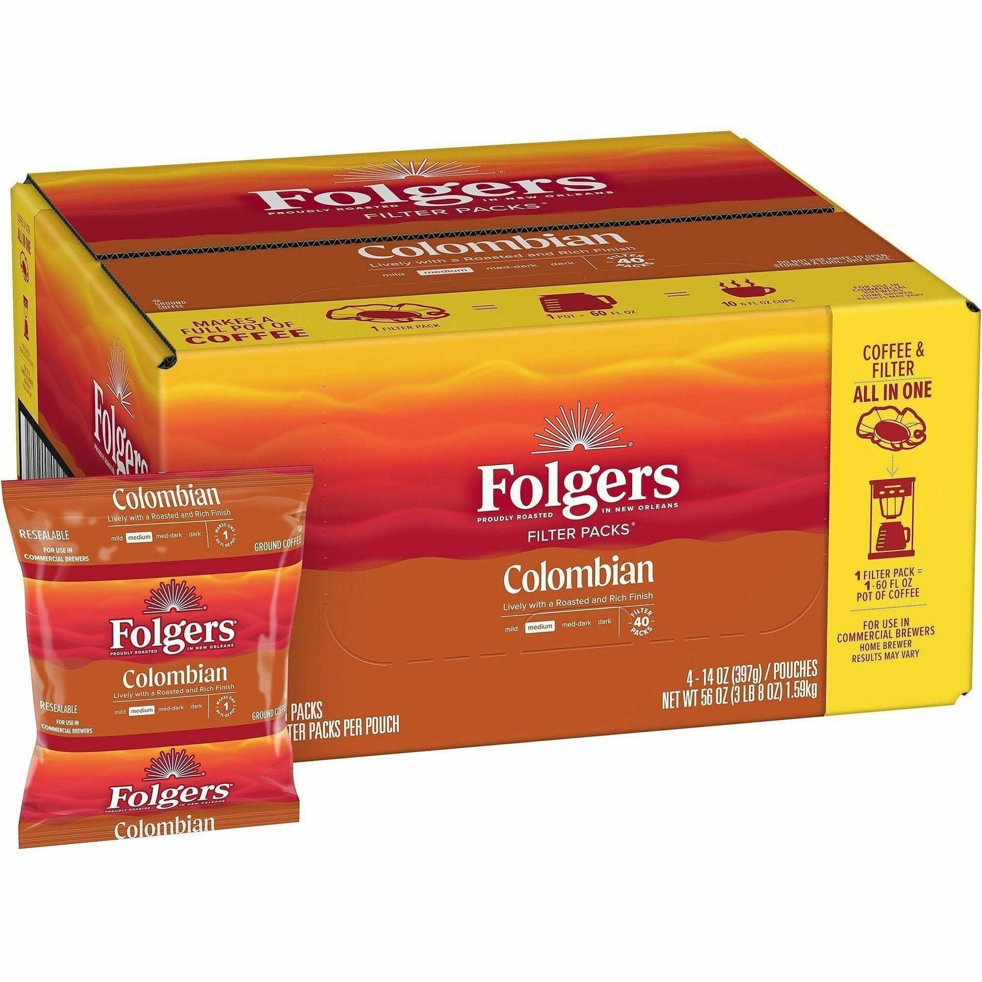 Regular - Medium/Dark - 1.4 oz - Filter Pack - Colombian - 40 / Carton