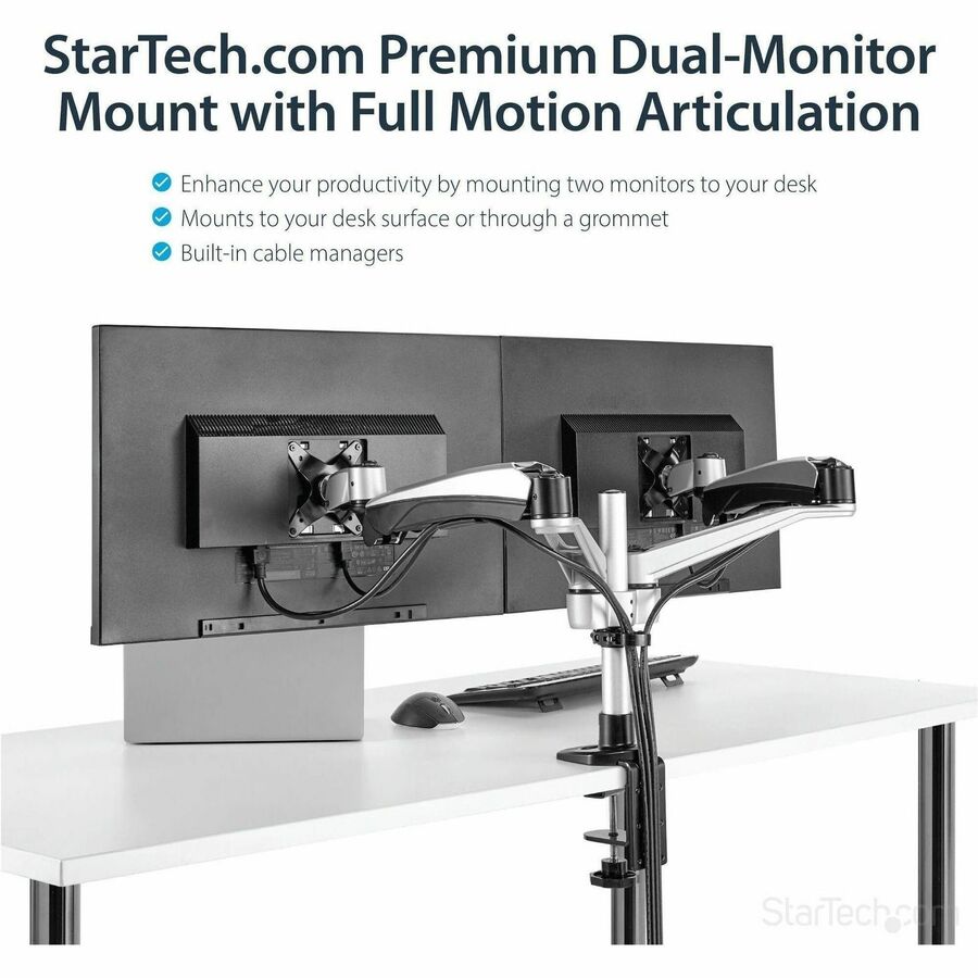 StarTech.com ARMDUAL30 Mounting Arm for Monitor - Black, Silver - TAA Compliant