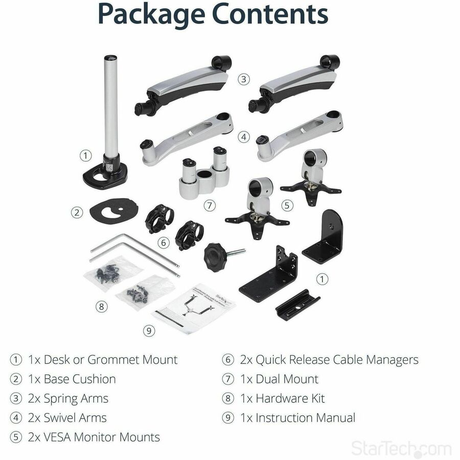 StarTech.com ARMDUAL30 Mounting Arm for Monitor - Black, Silver - TAA Compliant