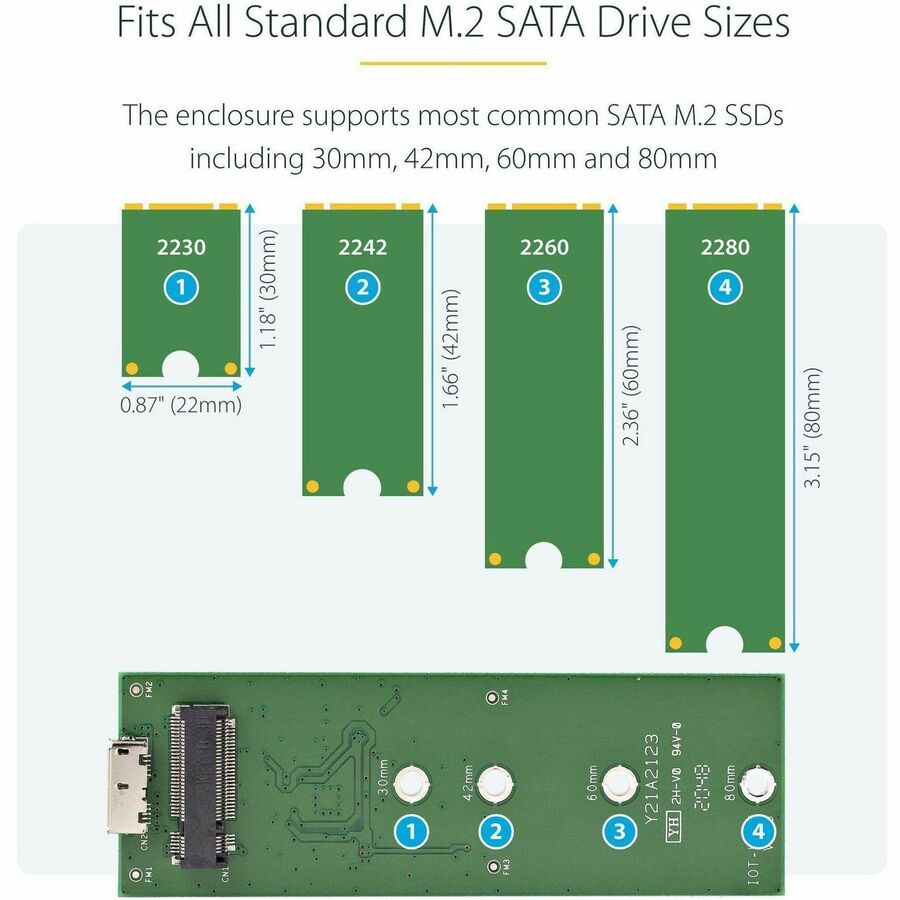 StarTech.com Drive Enclosure SATA/600, M.2 - USB 3.1 Micro-B Host Interface - UASP Support External - Black, Silver - TAA Compliant