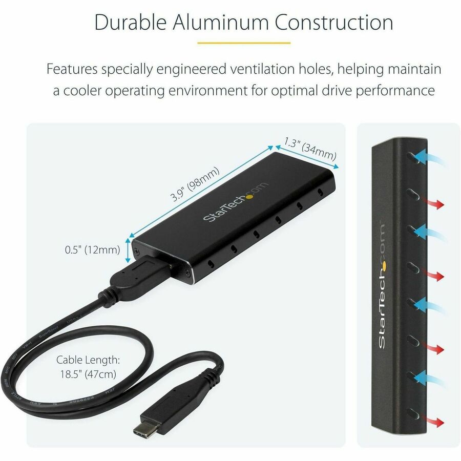 StarTech.com Drive Enclosure SATA/600, M.2 - USB 3.1 Micro-B Host Interface - UASP Support External - Black, Silver - TAA Compliant