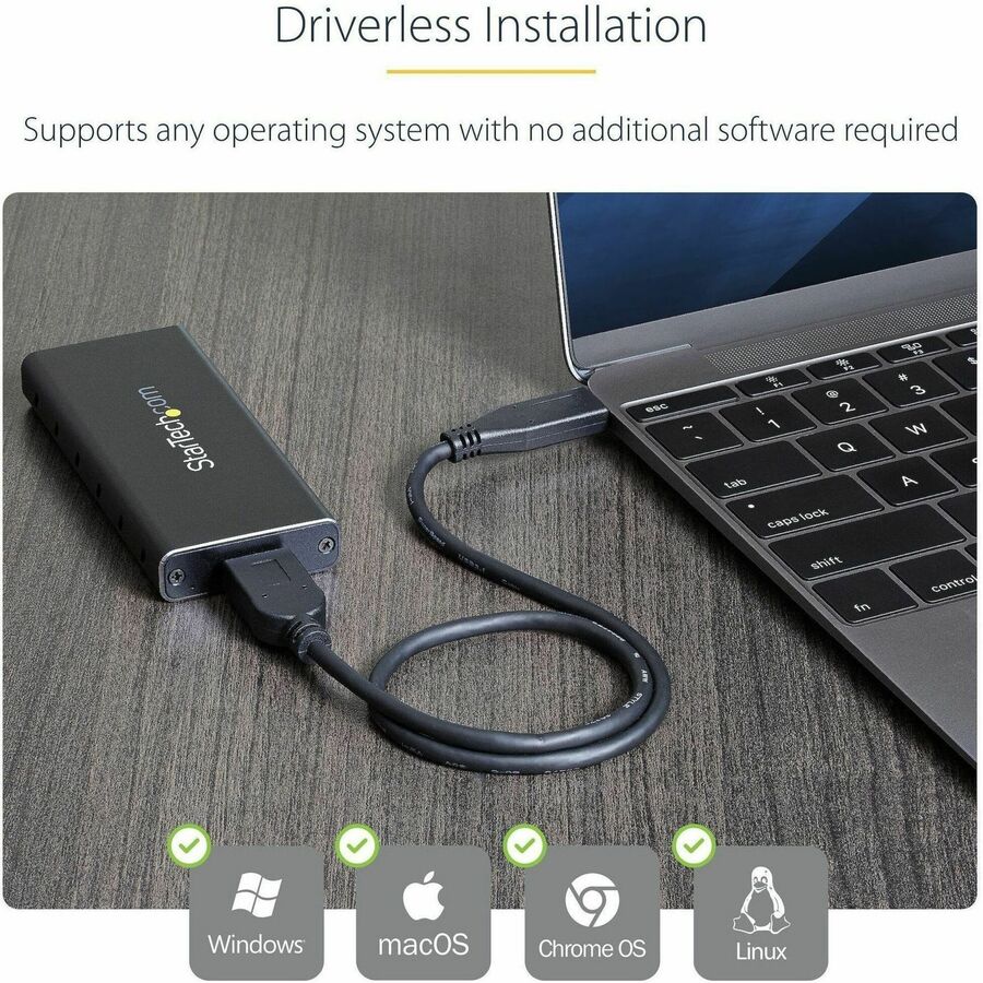 StarTech.com Drive Enclosure SATA/600, M.2 - USB 3.1 Micro-B Host Interface - UASP Support External - Black, Silver - TAA Compliant
