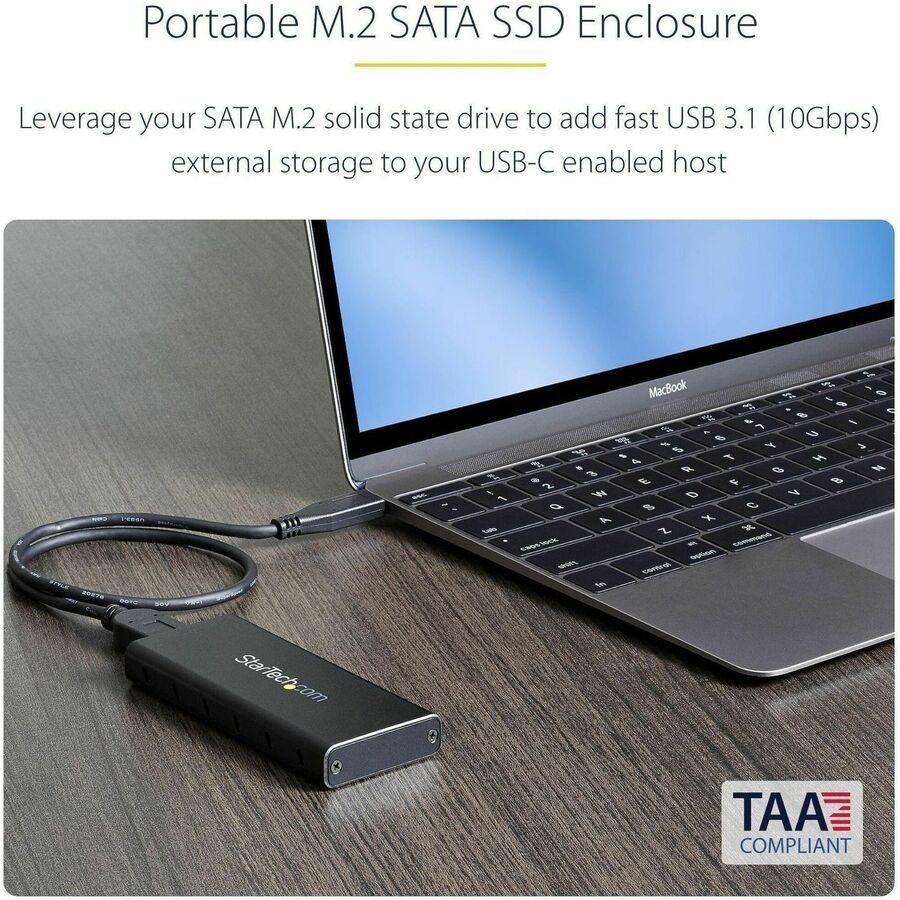 StarTech.com Drive Enclosure SATA/600, M.2 - USB 3.1 Micro-B Host Interface - UASP Support External - Black, Silver - TAA Compliant