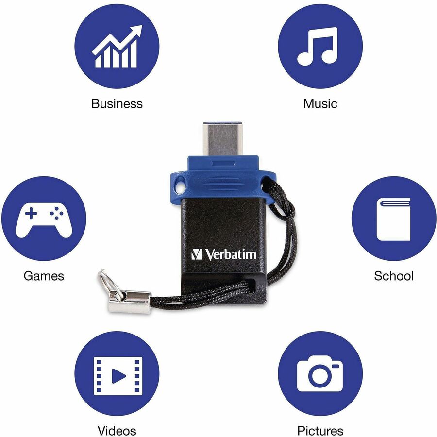 64 GB - USB 3.2 (Gen 1) Type C, USB 3.2 (Gen 1) Type A - Blue - Lifetime Warranty - 1 Each - TAA Compliant