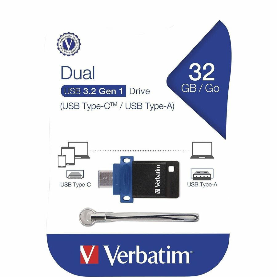 32 GB - USB 3.2 (Gen 1) Type C, USB 3.2 (Gen 1) Type A - Blue - Lifetime Warranty - 1 Each - TAA Compliant