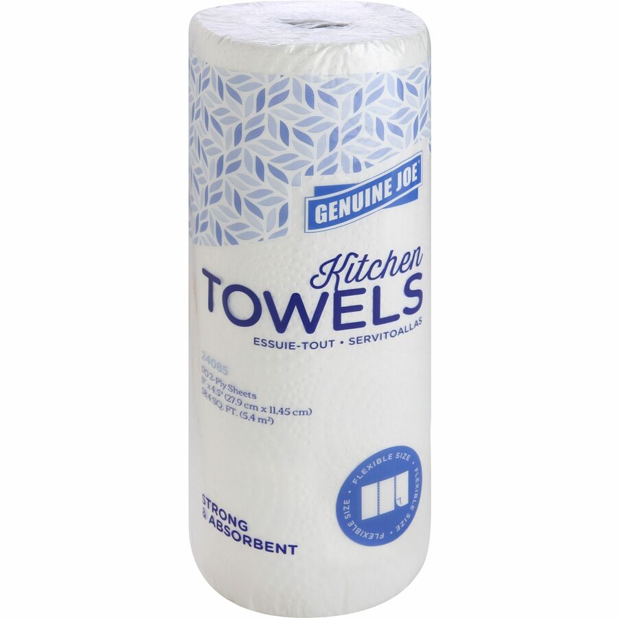 Genuine Joe Kitchen Roll Flexible Size Towels, 2-Ply, 1 5/8" Core, White, 170 Sheets per Roll, 30 Rolls per Carton