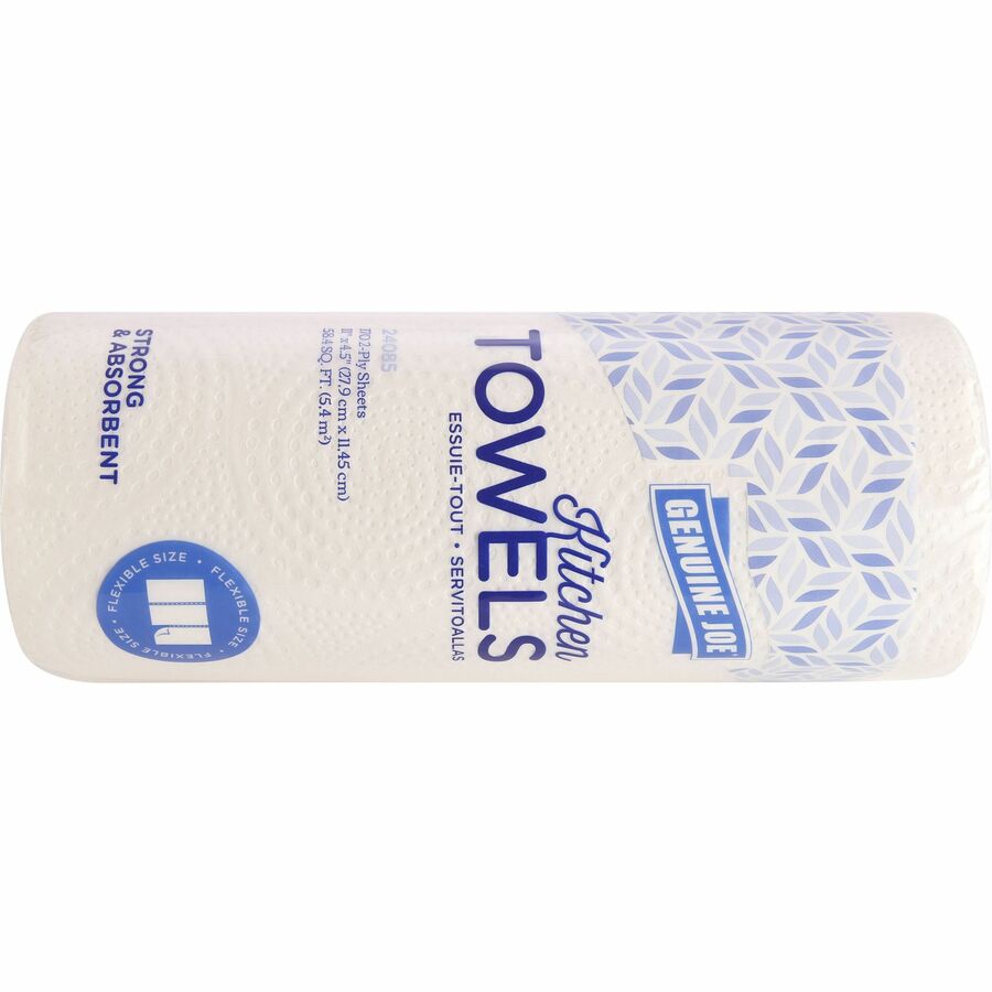 Genuine Joe Kitchen Roll Flexible Size Towels, 2-Ply, 1 5/8" Core, White, 170 Sheets per Roll, 30 Rolls per Carton