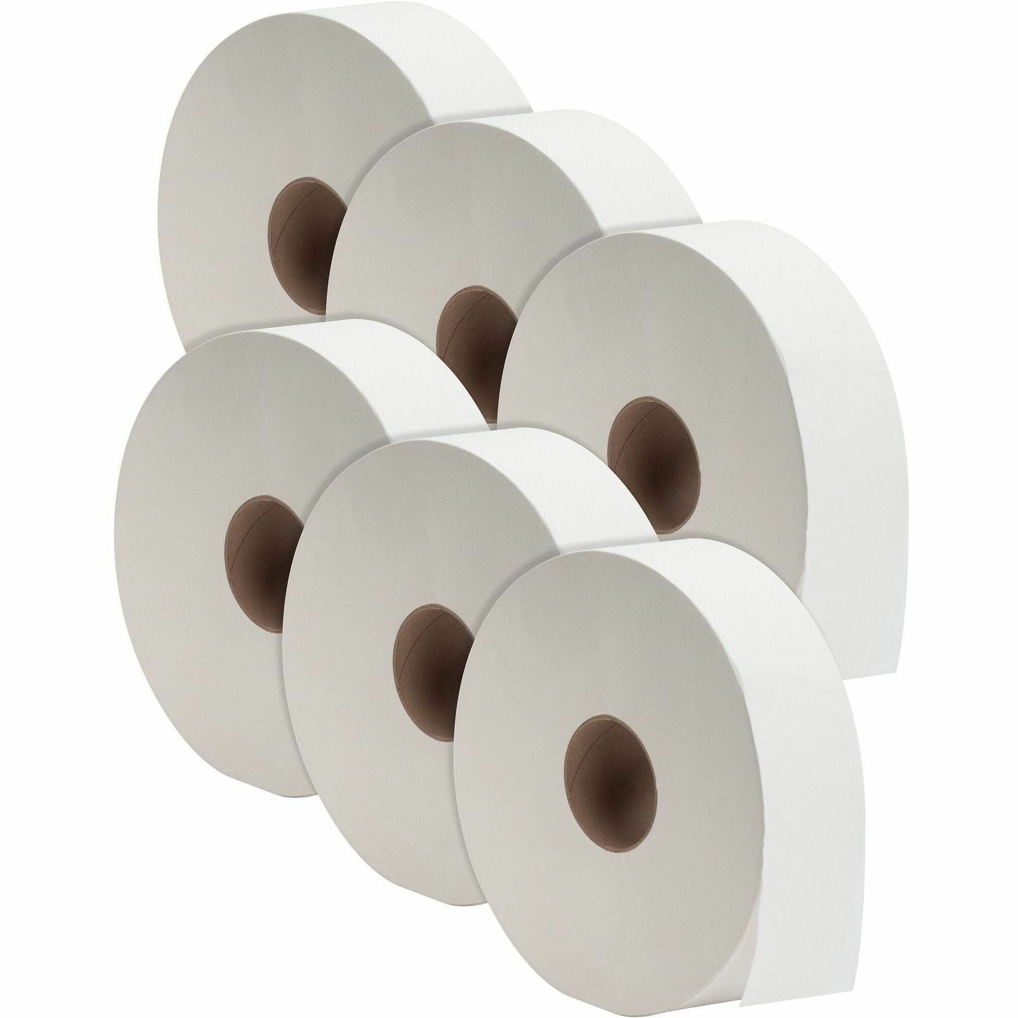 Genuine Joe Jumbo Jr Dispenser Bath Tissue Roll, 2-Ply, 3.50" x 2000 ft, 12" Diameter, 3 19/64" Core, White, 6 Rolls per Carton