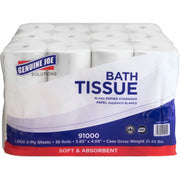 Genuine Joe Solutions Double Capacity Bath Tissue, 2-Ply, 1000 Sheets per Roll, 45/64" Core, White, Virgin Fiber, 36 Rolls per Carton