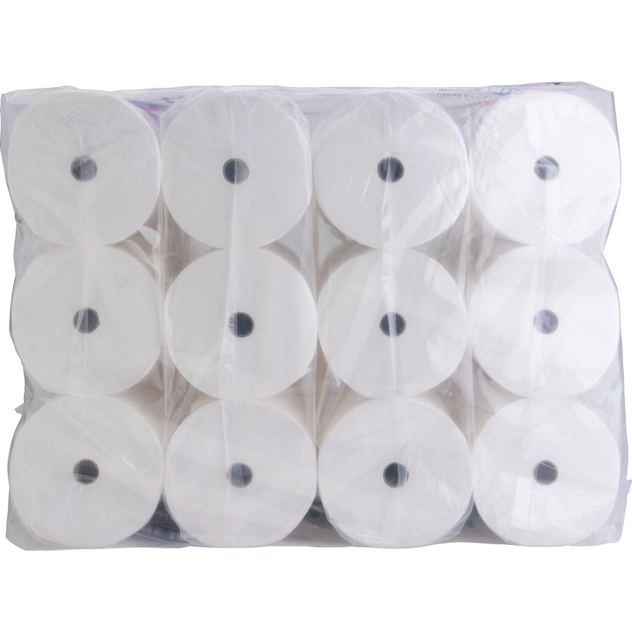 Genuine Joe Solutions Double Capacity Bath Tissue, 2-Ply, 1000 Sheets per Roll, 45/64" Core, White, Virgin Fiber, 36 Rolls per Carton