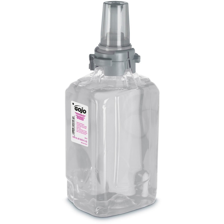 Gojo Antibacterial Handwash ADX-12 Dispenser Refill, Plum Scent, 1.32 Quart, Clear, Rich Lather, Moisturizing, Antibacterial, Push Pump, 3 per Carton