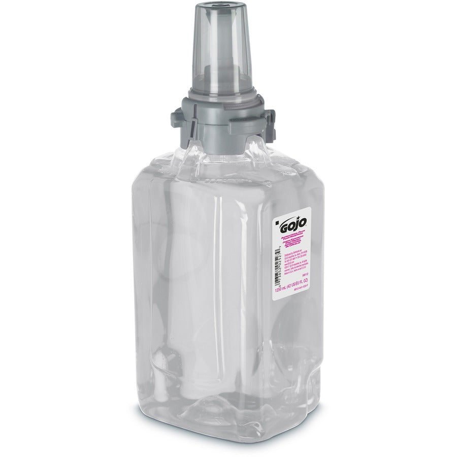 Gojo Antibacterial Handwash ADX-12 Dispenser Refill, Plum Scent, 1.32 Quart, Clear, Rich Lather, Moisturizing, Antibacterial, Push Pump, 3 per Carton
