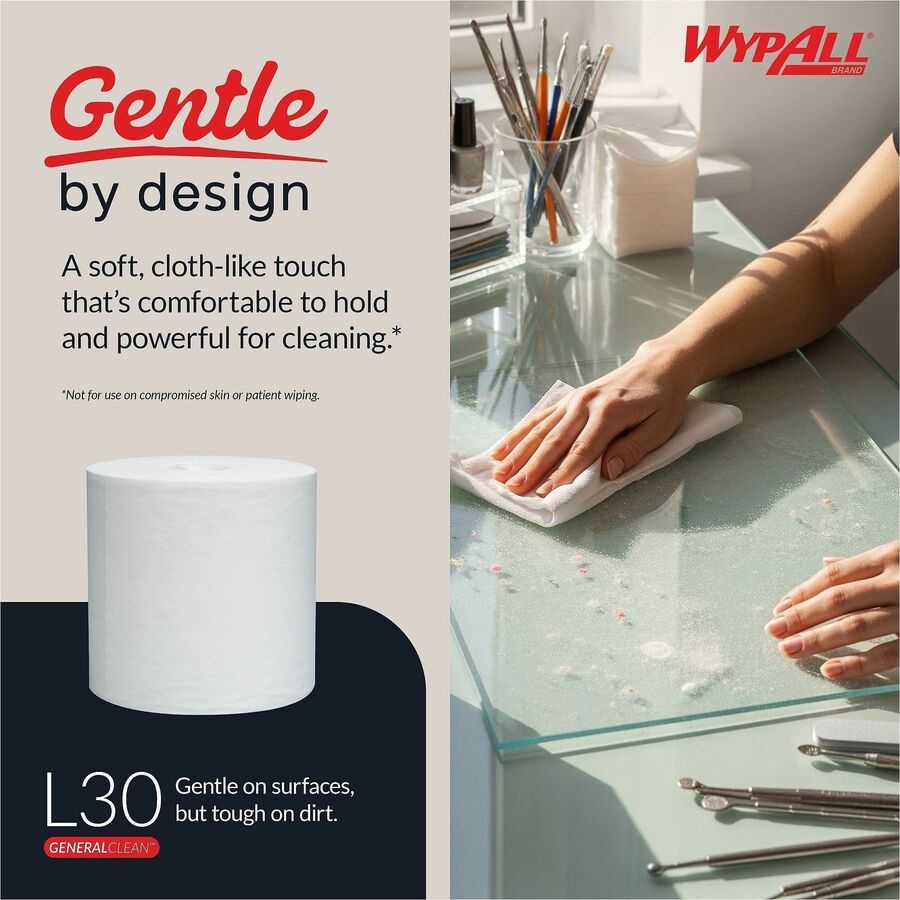 Wypall General Clean L30 Heavy Cleaning Towels, 9.80" x 15.20", 300 Sheets per Roll, White, 1 Carton