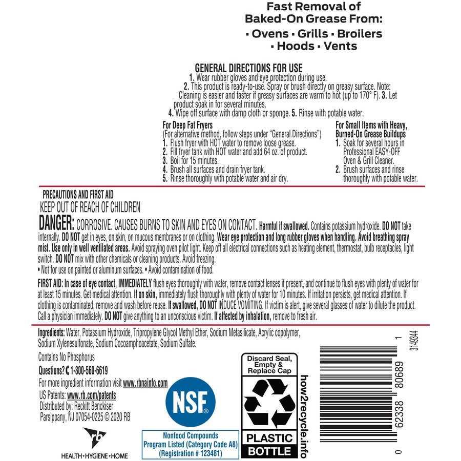 Easy-Off Oven/Grill Cleaner, 64 fl oz (2 quart), Non-flammable, Clear Bottle, 1 Each