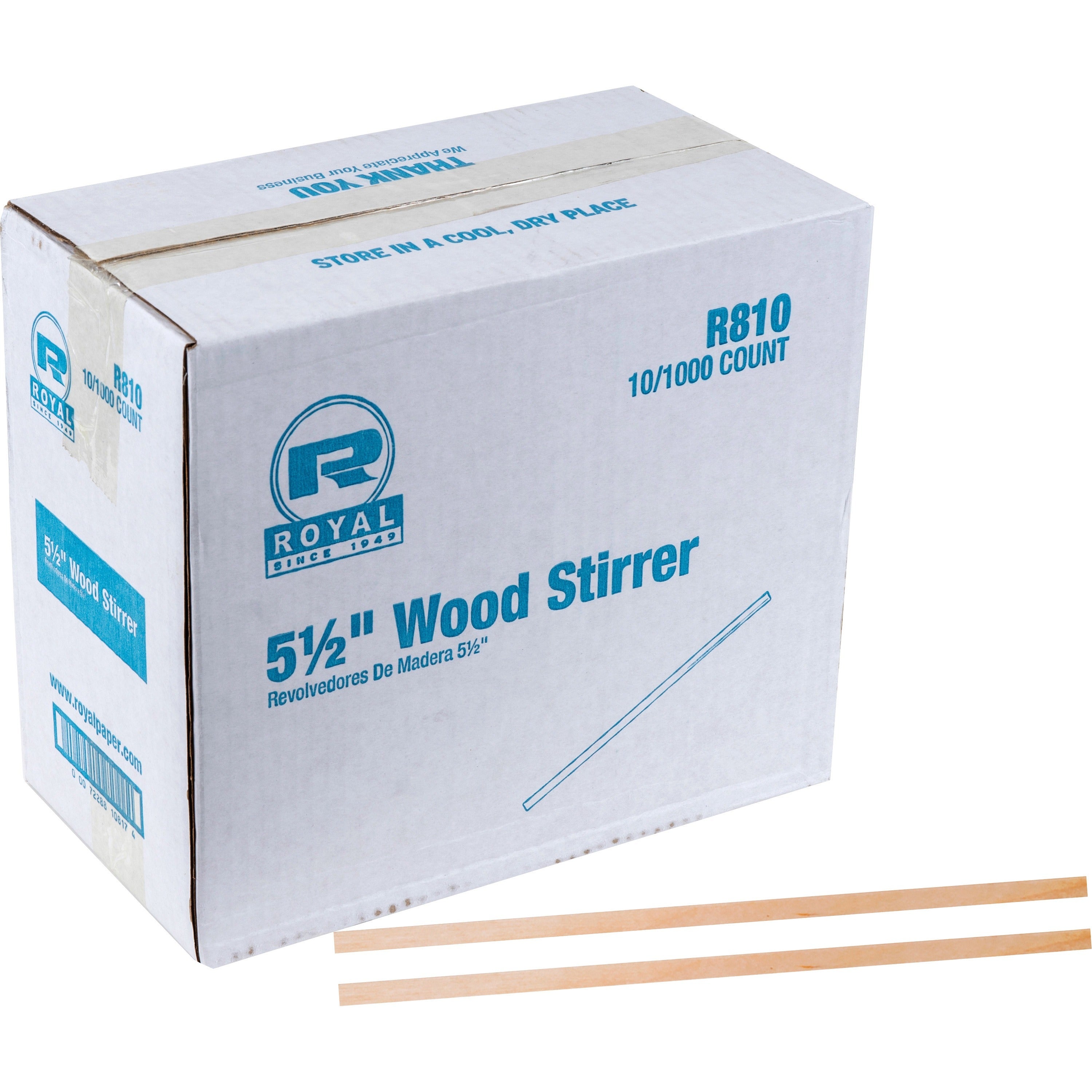 Royal Wood Coffee Stir Sticks, 5.5" Length, Birch Wood, Natural, 1000/Box, 10 Carton