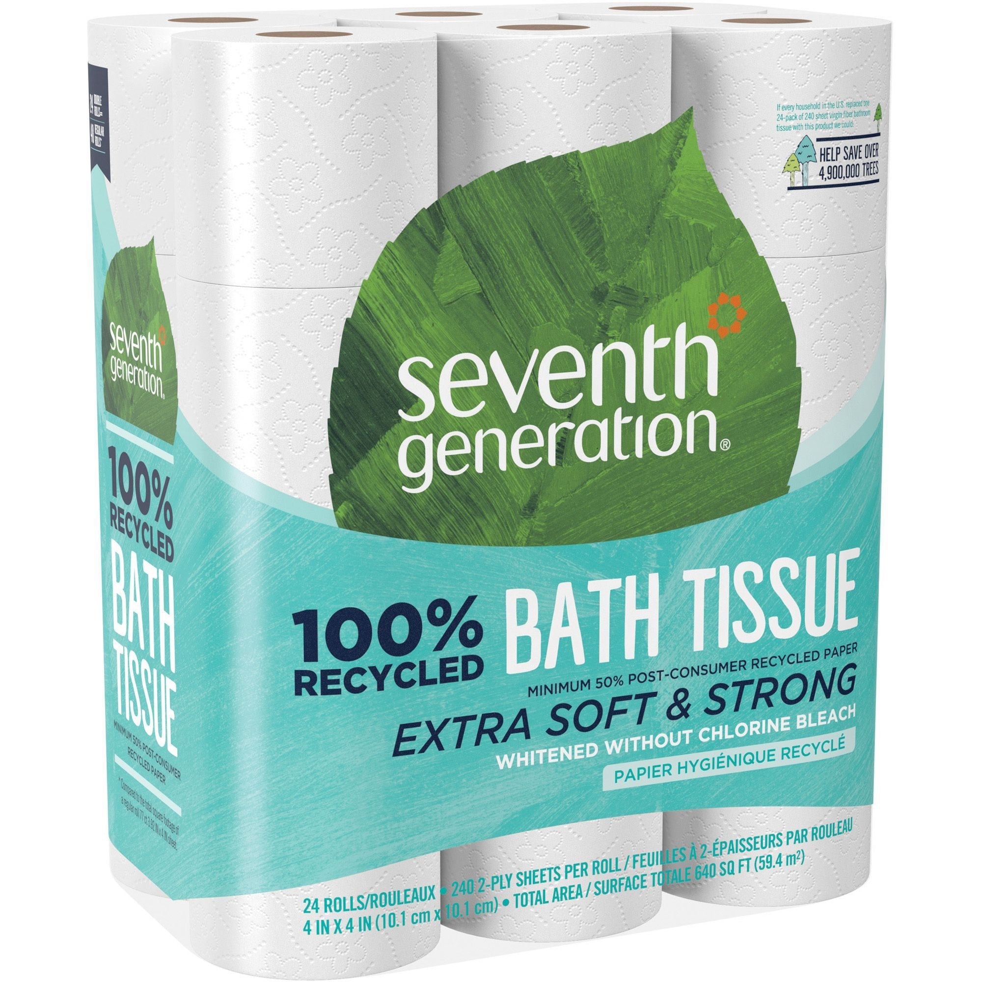 Seventh Generation 100% Recycled Bathroom Tissue, 2 Ply, 240 Sheets per Roll, White, 1 Pack