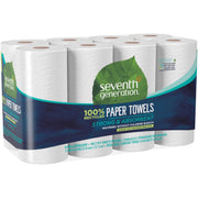 Seventh Generation 100% Recycled Paper Towels, 2 Ply, 156 Sheets per Roll, White, 8 Pack
